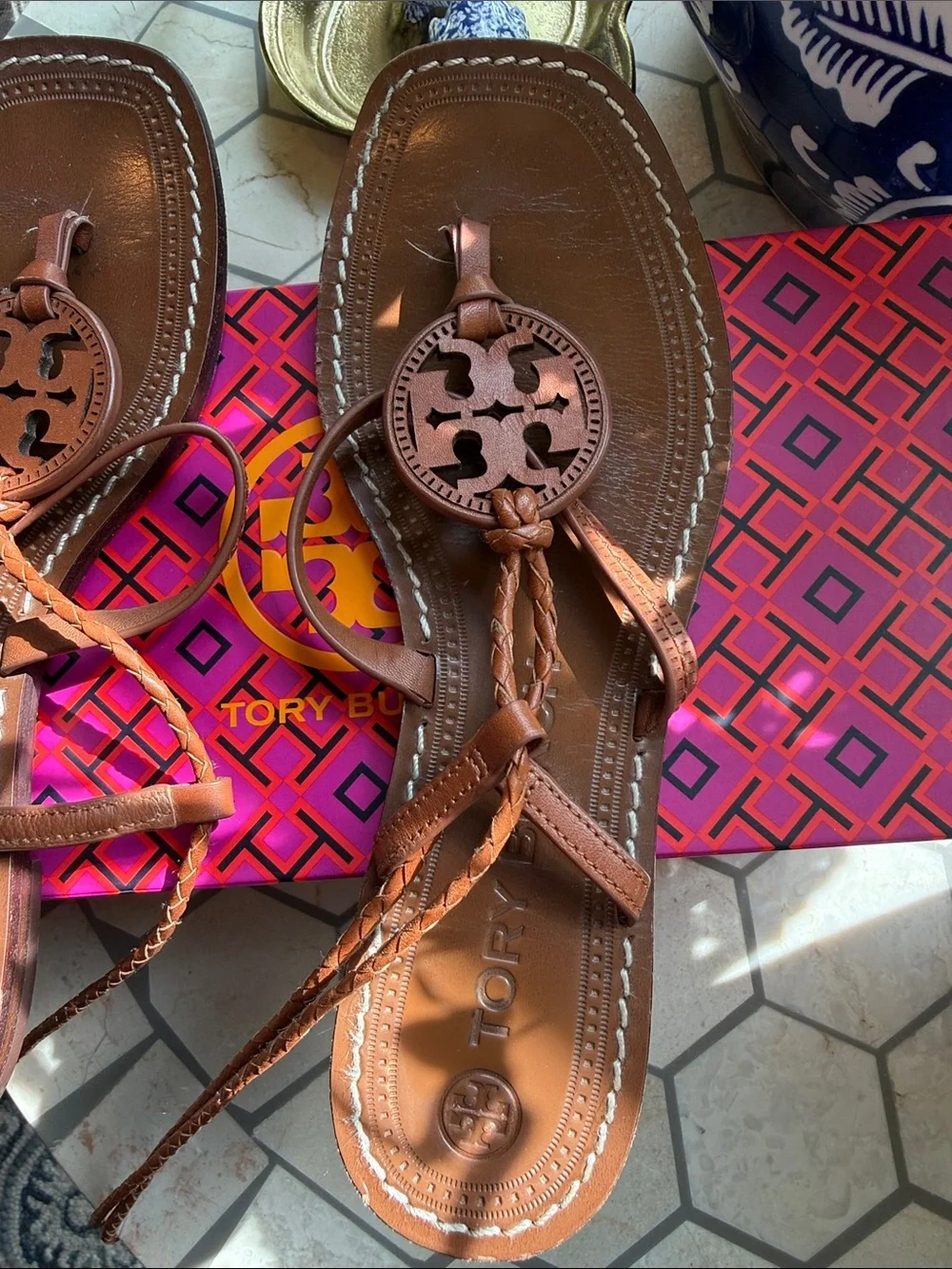 🤎 Tory Burch Miller Braided Ankle Wrap Sandal